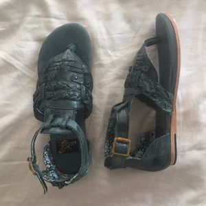Teal Leather Sandals